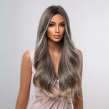 Brown & Blonde Long Wavy Middle Part Wig - Natural Looking Synthetic Hair