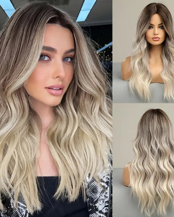 24 Inch Gray Ombre Long Curly Middle Part Wig