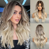 24 Inch Gray Ombre Long Curly Middle Part Wig