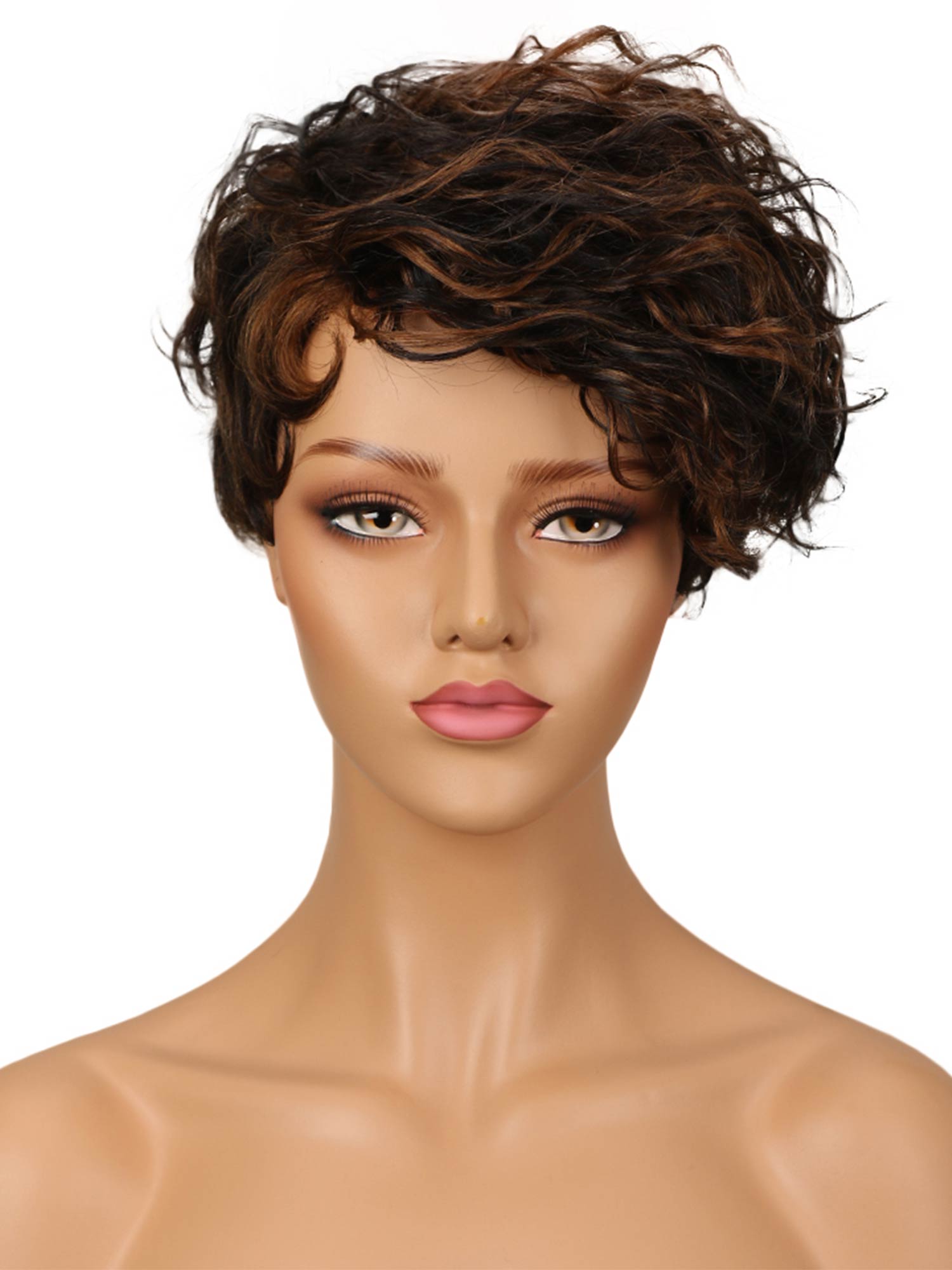 Noble 10 Inch Short Curly Pixie Mixed Color Human Hair Wig