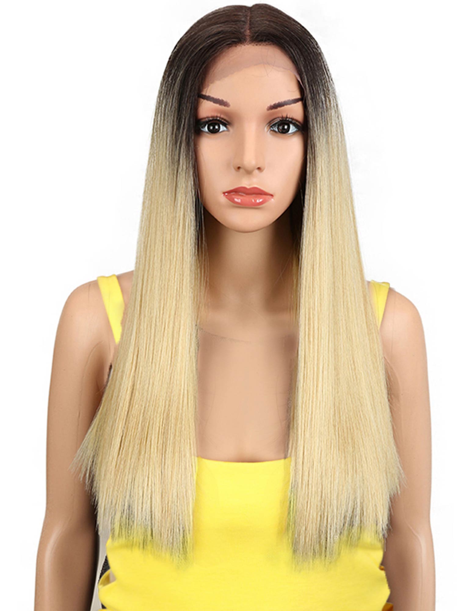 Noble 19.5 Inch Blunt Cut Straight Synthetic Wig Ombre Color Blonde Wig