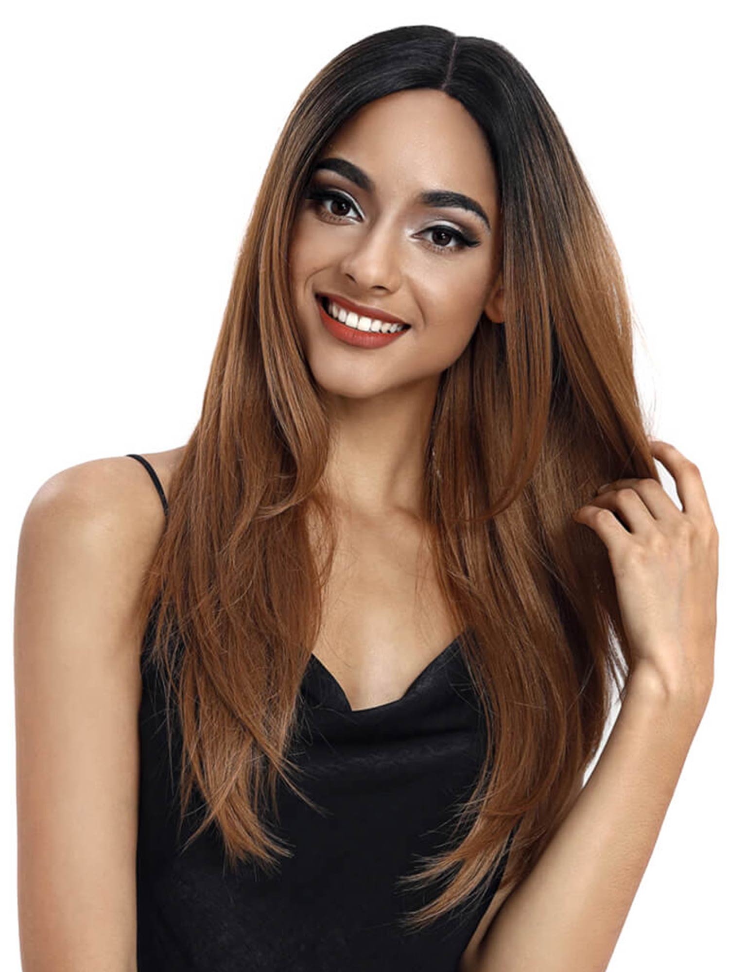 Noble 24 Inch Classic Straight Lace Wig Middle Part Synthetic Wig Ombre Color