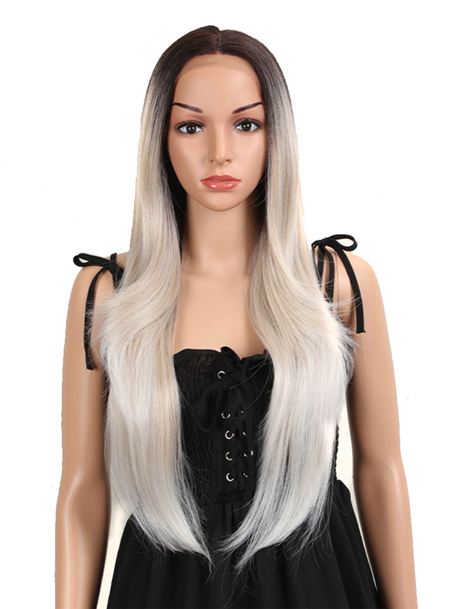 Noble 13×4 Lace Front Wig 28 Inch Long Straight Wig Synthetic Wig Platinum Color