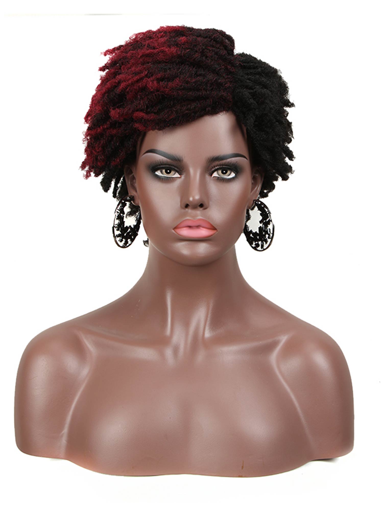 Noble Afro Curly Wigs 9.5 Inch Short Dreadlocks Mixed Red Ombre Color Synthetic Wig