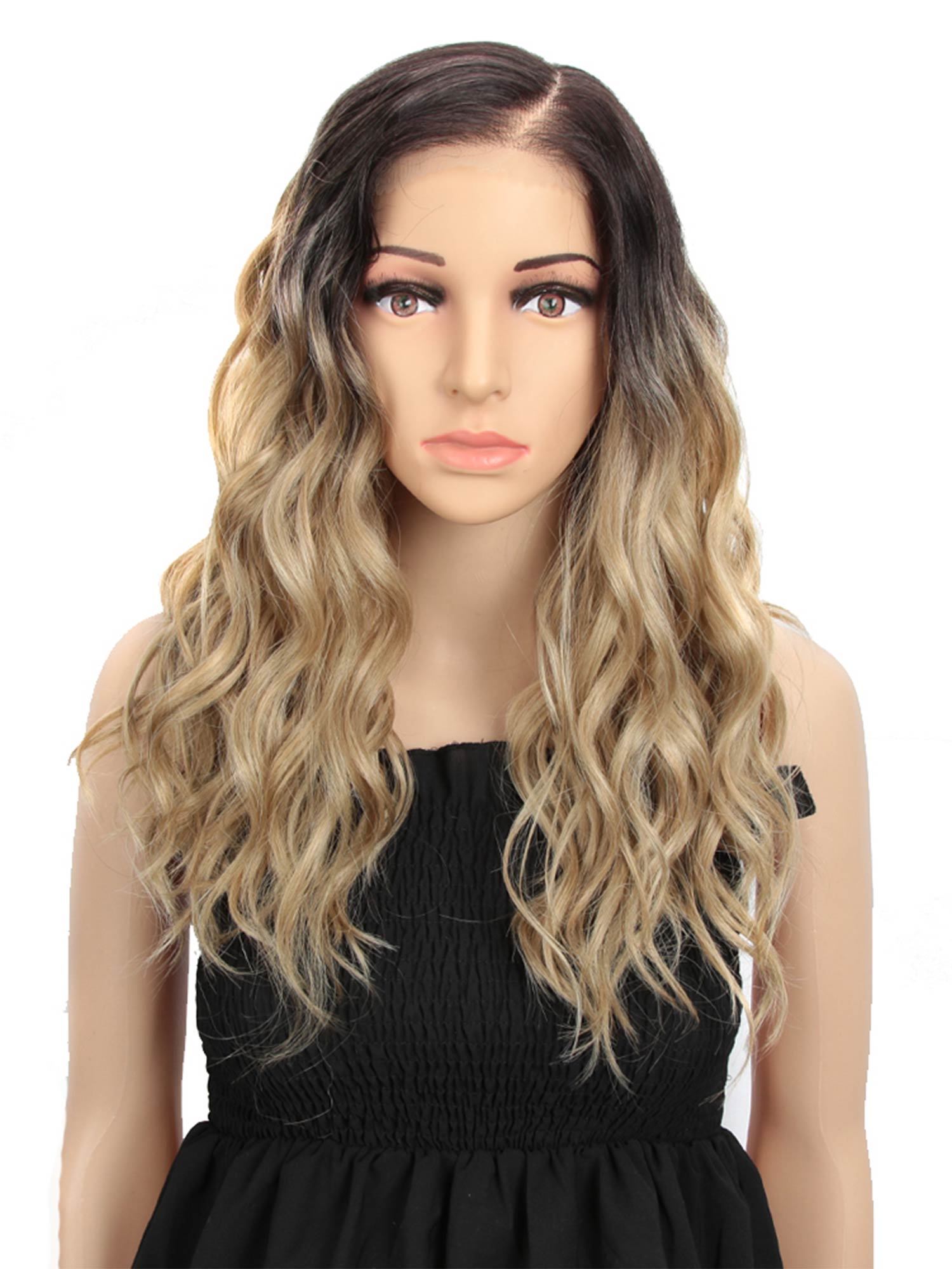 Noble 6.5×4.5 Mono Lace Front Wig 19 Inch Caramel Blonde Ombre Color Synthetic Wig