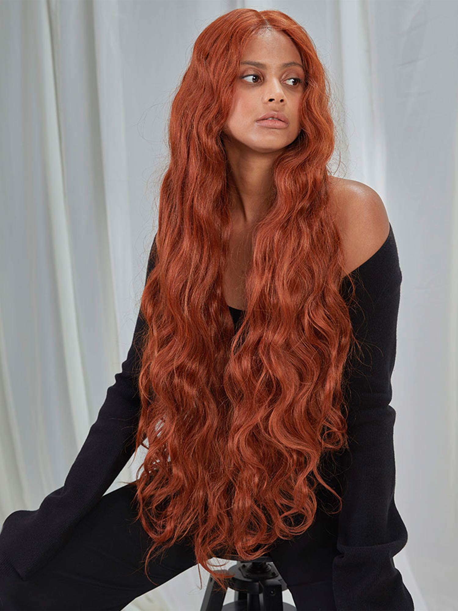 Noble 38 Inch Long Body Wave Auburn Color Synthetic Lace Front Wigs