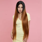 NOBLE Synthetic Lace Front Wigs | 37 inch Super Long Straight Lace Wig Preplucked | Softer Bio Hair Wig Natural Color