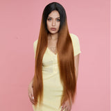 NOBLE Synthetic Lace Front Wigs | 37 inch Super Long Straight Lace Wig Preplucked | Softer Bio Hair Wig Ombre Color