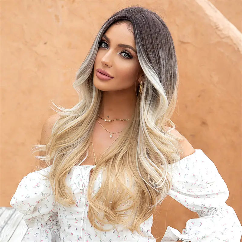 24" Inch Charming Ombre Blonde Long Wavy Synthetic Wig
