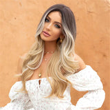 24" Inch Charming Ombre Blonde Long Wavy Synthetic Wig