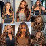Pre Cut Lace Wear & Go Glueless Highlight Body Wave Human Hair Wig with Elastic Band