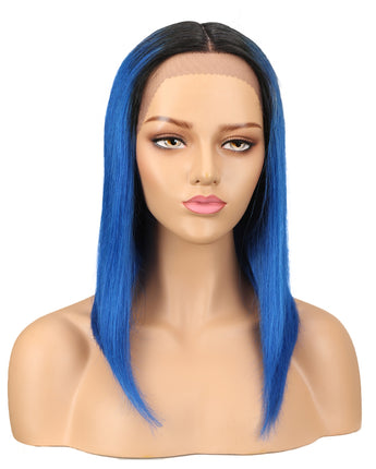 NOBLE Human Hair Lace Front Wig | 16 Inch Lob Straight Hair | Ombre Blue | F Page - Noblehair
