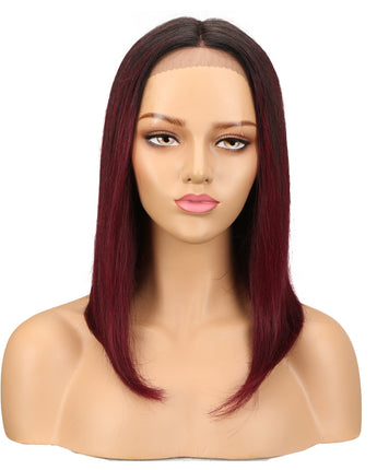 NOBLE Human Hair Lace Front Wig | 16 Inch Lob Straight Hair | Ombre Red  | F Page - Noblehair