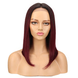 NOBLE Human Hair Lace Front Wig | 16 Inch Lob Straight Hair | Ombre Red  | F Page - Noblehair