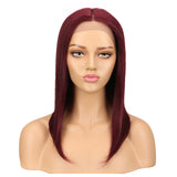 NOBLE Human Hair Lace Front Wig | 16 Inch Lob Straight Hair | Red | F Page - Noblehair