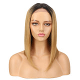 NOBLE Human Hair Lace Front Wig | 16 Inch Lob Straight Hair | Ombre Blonde | F Page - Noblehair