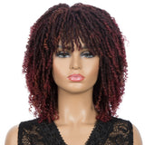 NOBLE Short Dreadlock Wig With Bangs | Free Part Afro Curly Braided Wigs | Synthetic Faux Locs Wig with Curly Ends - Noblehair