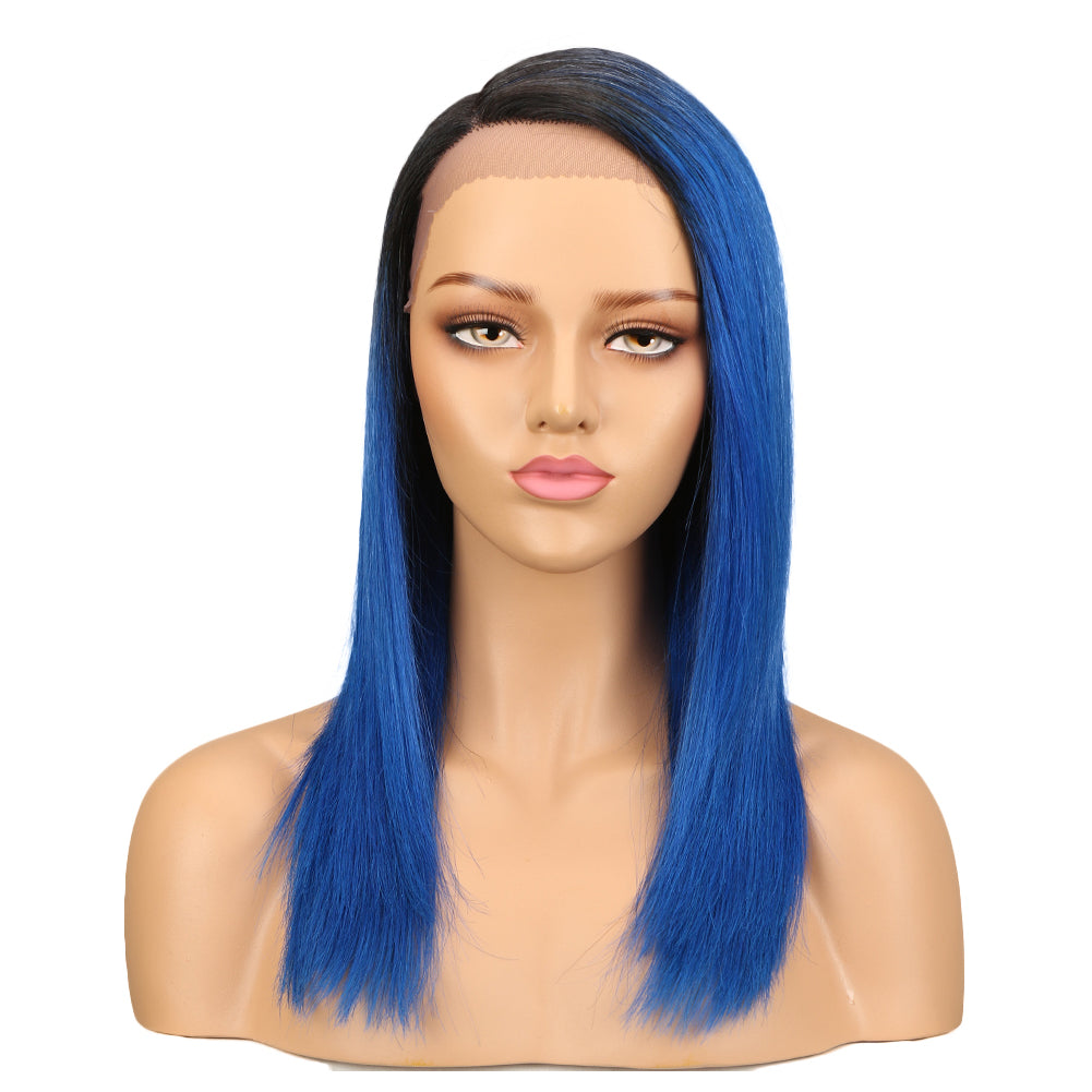 NOBLE Human Hair Lace Front Wig | 19 Inch Lob Straight Hair | Ombre Blue | F Jennifer - Noblehair