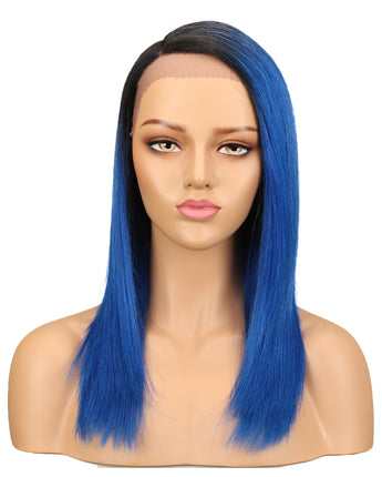 NOBLE Human Hair Lace Front Wig | 19 Inch Lob Straight Hair | Ombre Blue | F Jennifer - Noblehair