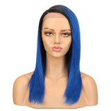 NOBLE Human Hair Lace Front Wig | 19 Inch Lob Straight Hair | Ombre Blue | F Jennifer - Noblehair