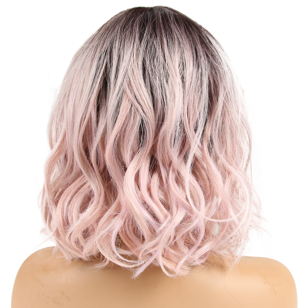 NOBLE Synthetic Non Lace Wig|Natural Wave 12 inches Short Curly BOB Hair Wigs| Pink Wig GEMMA - Noblehair