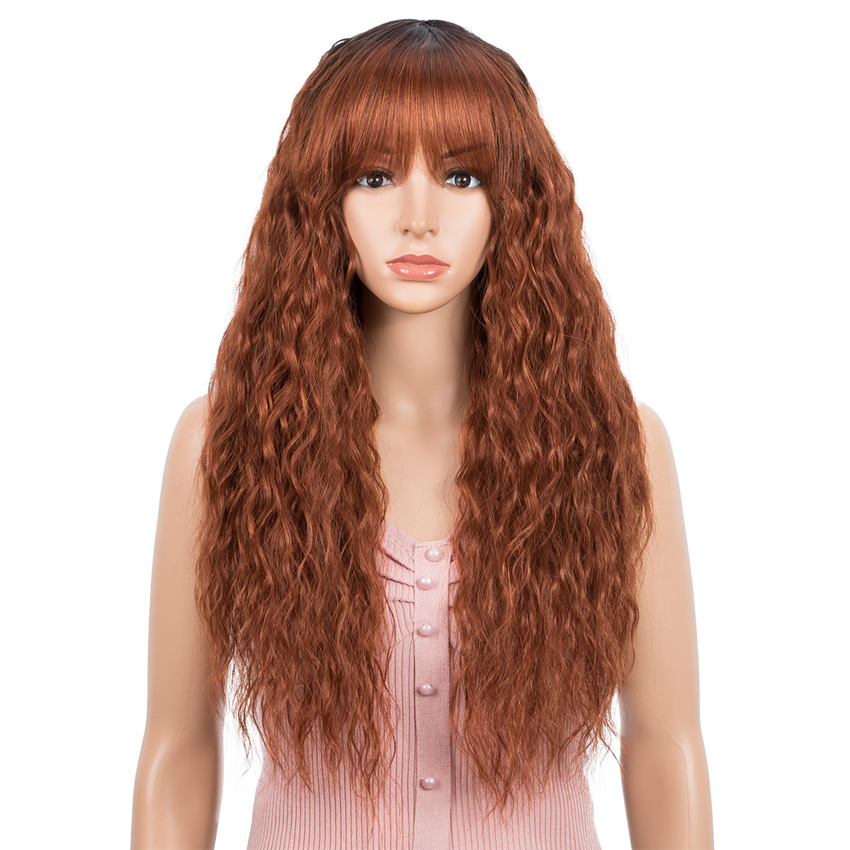 Clearance Sale 26 inch Curly Synthetic Wig Cinnamon Brown Wig
