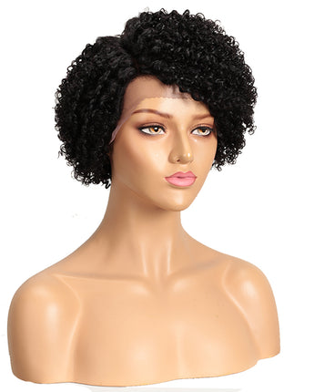 NOBLE LACE ERIN | Human Hair Short Afro Curly Wigs|Lace Front Side Part Wig|9 inch Pixie Cut Natural Black Wigs - Noblehair