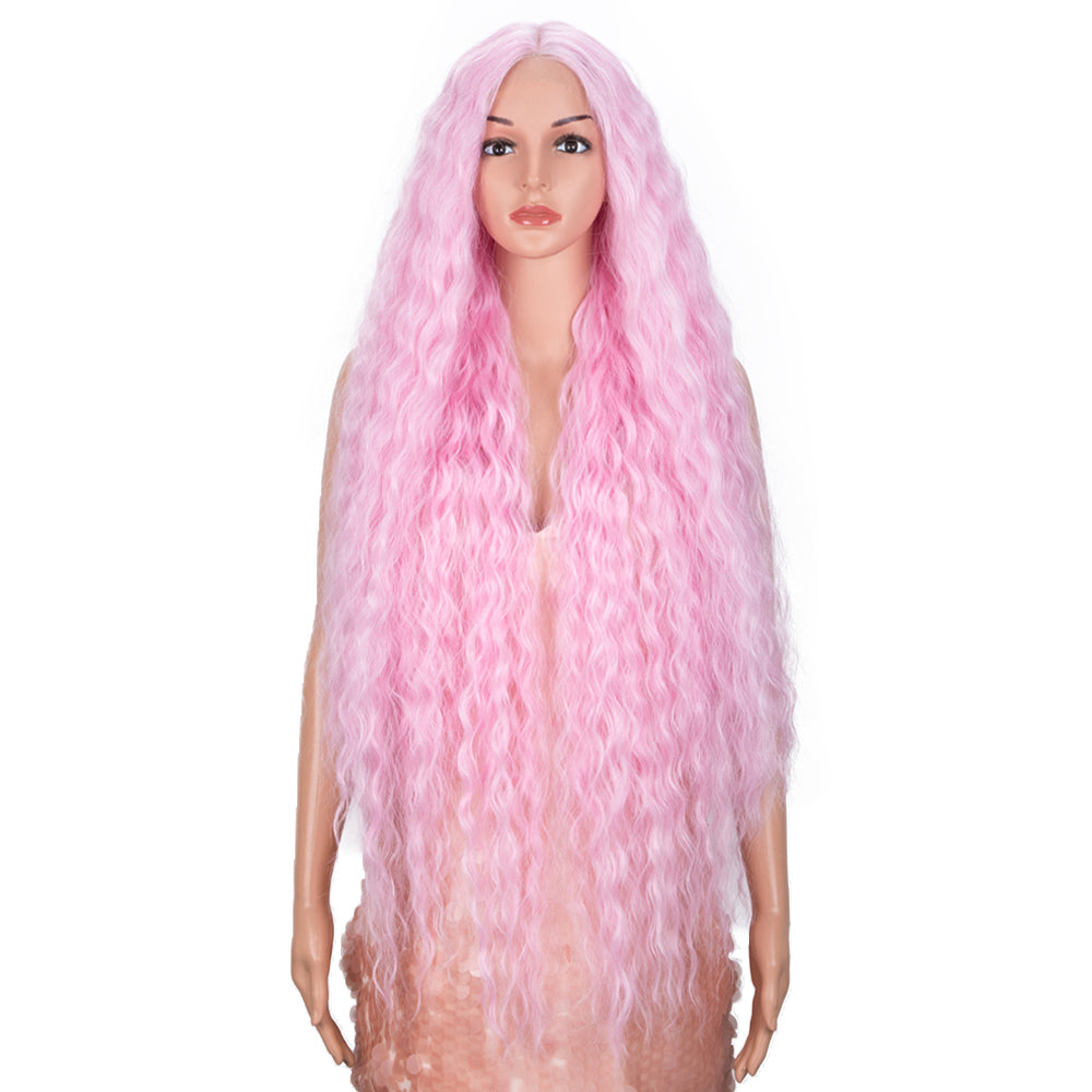 NOBLE Synthetic Lace Front Wig | 41 Inch Curly Wavy Lace Front Middle Part Wig HD Lace Wig | Pink Bohemian Wig - Noblehair