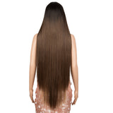 38 inch Long Straight Mocha Brown to Beige Blonde Long Ombre Hair Lace Wig Preplucked | NOBLE Synthetic Lace Front Wigs