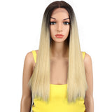 NOBLE Synthetic Lace Front Wig | 19.5 Inch Blunt Cut Straight  | Ombre Blonde |  Janelle