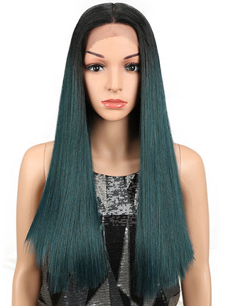 NOBLE Synthetic Lace Front Wig | 19.5 Inch Blunt Cut Straight T | Ombre Green|  Janelle - Noblehair