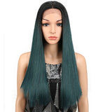 NOBLE Synthetic Lace Front Wig | 19.5 Inch Blunt Cut Straight T | Ombre Green|  Janelle - Noblehair