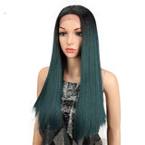 NOBLE Synthetic Lace Front Wig | 19.5 Inch Blunt Cut Straight T | Ombre Green|  Janelle - Noblehair