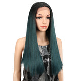 NOBLE Synthetic Lace Front Wig | 19.5 Inch Blunt Cut Straight T | Ombre Green|  Janelle - Noblehair