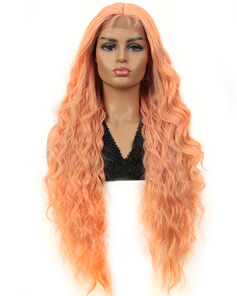 NOBLE Synthetic Long Curly Lace Front Wigs for Women|32 inch Deep Wave Wig| Orange| SOTO - Noblehair