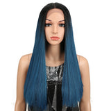 NOBLE Synthetic Lace Front Wig | 19.5 Inch Blunt Cut Straight  | Ombre Blue |  Janelle - Noblehair