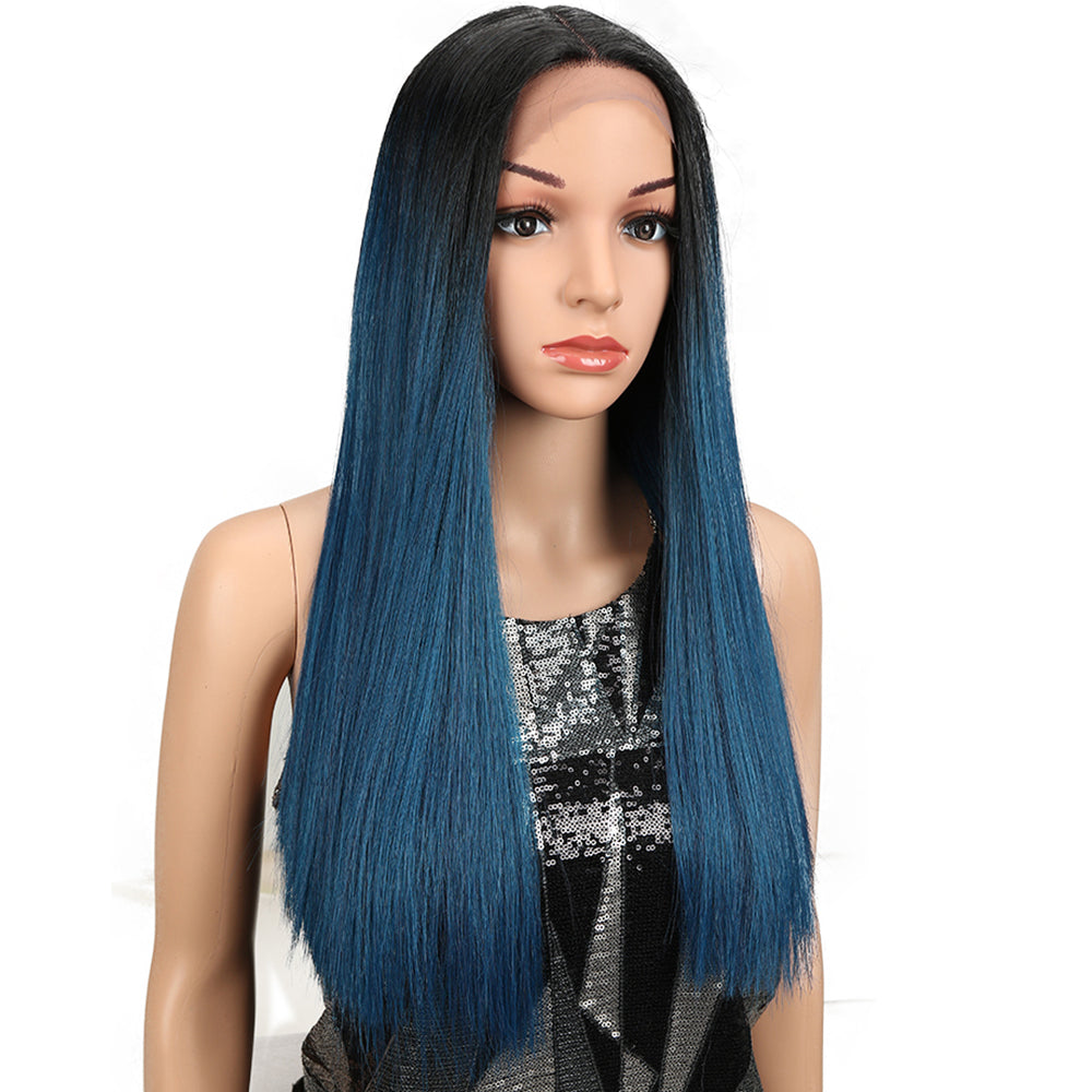 NOBLE Synthetic Lace Front Wig | 19.5 Inch Blunt Cut Straight  | Ombre Blue |  Janelle - Noblehair