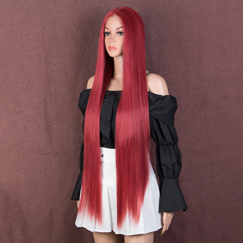 38 inch Super Long Straight Lace Wig | Preplucked Lace Front Straight Wigs | Red Wig | noble