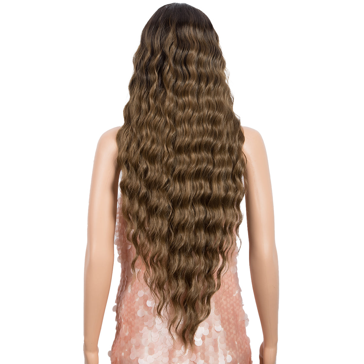 Clearance Sale 22 Inch Long Ombre Brown Color Deep Wave Wig Hair With Bang