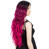 NOBLE NEON Synthetic Lace Front Wigs for Women|27 inch Long Wavy Wig|5 inch Middle Part Pre plucked Ombre Hot Pink Wig - Noblehair