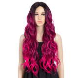 NOBLE NEON Synthetic Lace Front Wigs for Women|27 inch Long Wavy Wig|5 inch Middle Part Pre plucked Ombre Hot Pink Wig - Noblehair