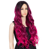 NOBLE NEON Synthetic Lace Front Wigs for Women|27 inch Long Wavy Wig|5 inch Middle Part Pre plucked Ombre Hot Pink Wig - Noblehair