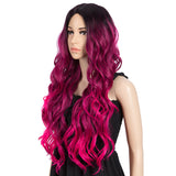 NOBLE NEON Synthetic Lace Front Wigs for Women|27 inch Long Wavy Wig|5 inch Middle Part Pre plucked Ombre Hot Pink Wig - Noblehair