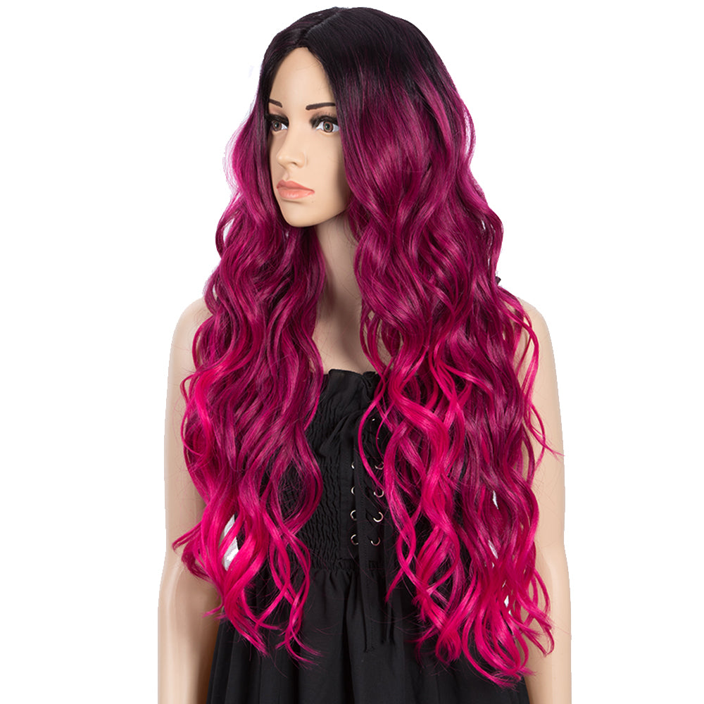 NOBLE NEON Synthetic Lace Front Wigs for Women|27 inch Long Wavy Wig|5 inch Middle Part Pre plucked Ombre Hot Pink Wig - Noblehair