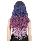 NOBLE NEON Synthetic Lace Front Wigs for Women|27 inch Long Wavy Wig|5 inch Middle Part Pre plucked Ombre Blue Purple Wig - Noblehair