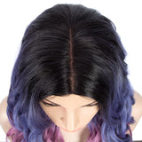 NOBLE NEON Synthetic Lace Front Wigs for Women|27 inch Long Wavy Wig|5 inch Middle Part Pre plucked Ombre Blue Purple Wig - Noblehair