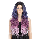 NOBLE NEON Synthetic Lace Front Wigs for Women|27 inch Long Wavy Wig|5 inch Middle Part Pre plucked Ombre Blue Purple Wig - Noblehair