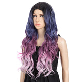 NOBLE NEON Synthetic Lace Front Wigs for Women|27 inch Long Wavy Wig|5 inch Middle Part Pre plucked Ombre Blue Purple Wig - Noblehair