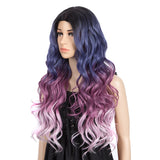 NOBLE NEON Synthetic Lace Front Wigs for Women|27 inch Long Wavy Wig|5 inch Middle Part Pre plucked Ombre Blue Purple Wig - Noblehair