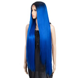 NOBLE Synthetic Lace Front Wigs |38 inch Super Long Straight Lace Wig Preplucked| Blue Wig - Noblehair